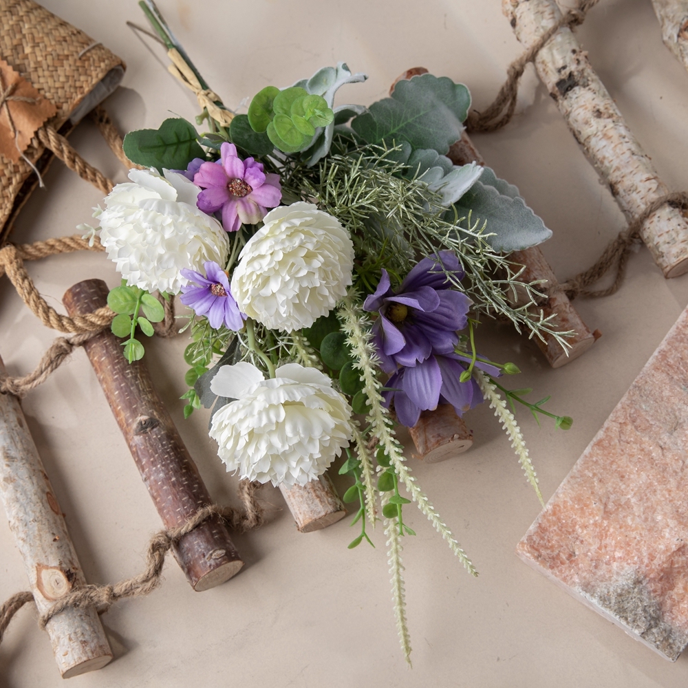 CF01241 Artificial Flower Lotus Wild Chrysanthemum White Purple Bouquet for Home Party Wedding Decoration