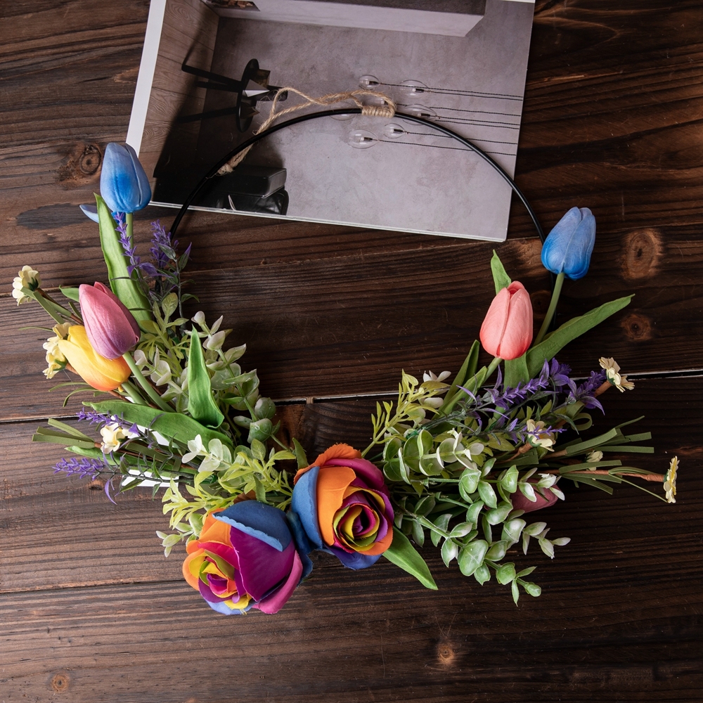 CF01196 Artificial Colorful Rose Tulip Half Wreath Wall Hanging New Design Flower Wall Backdrop