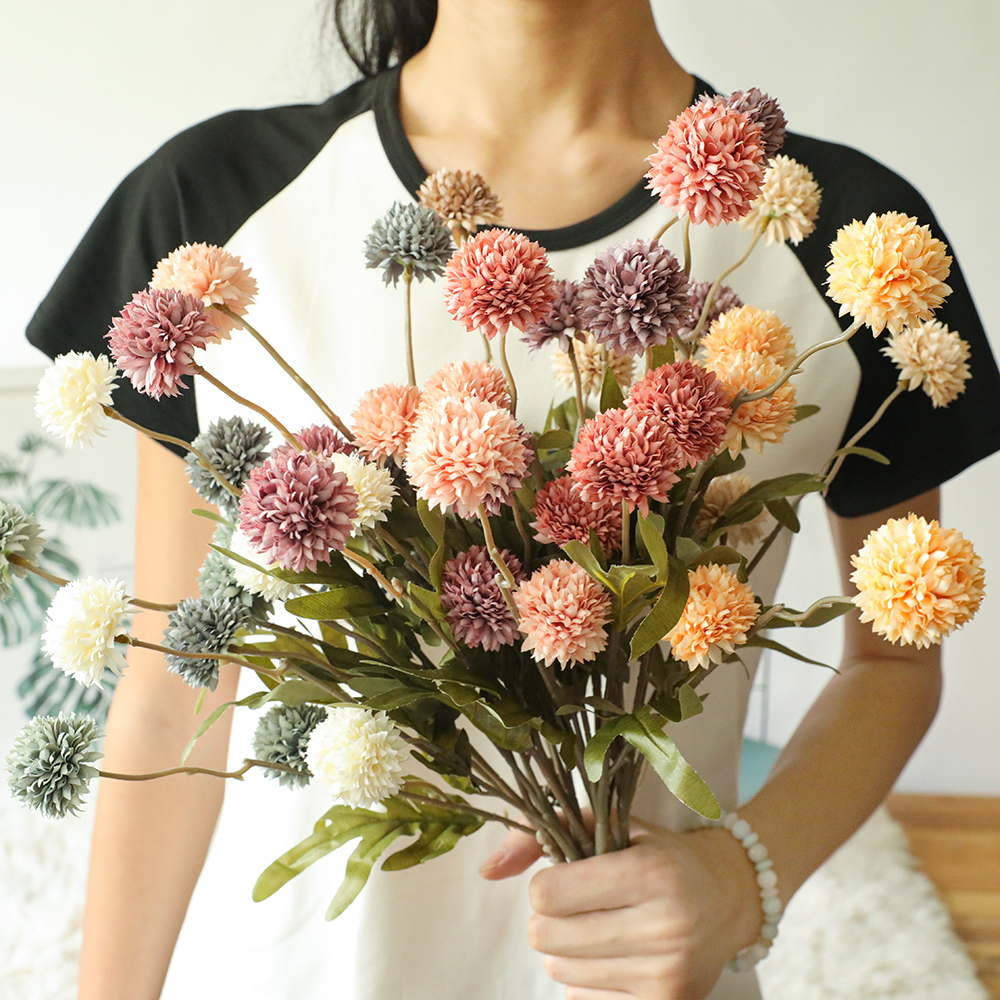 MW66783 Hot Sale Artificial 5 Heads Fabric Single Stem Dandelion Flower For Wedding Supplies