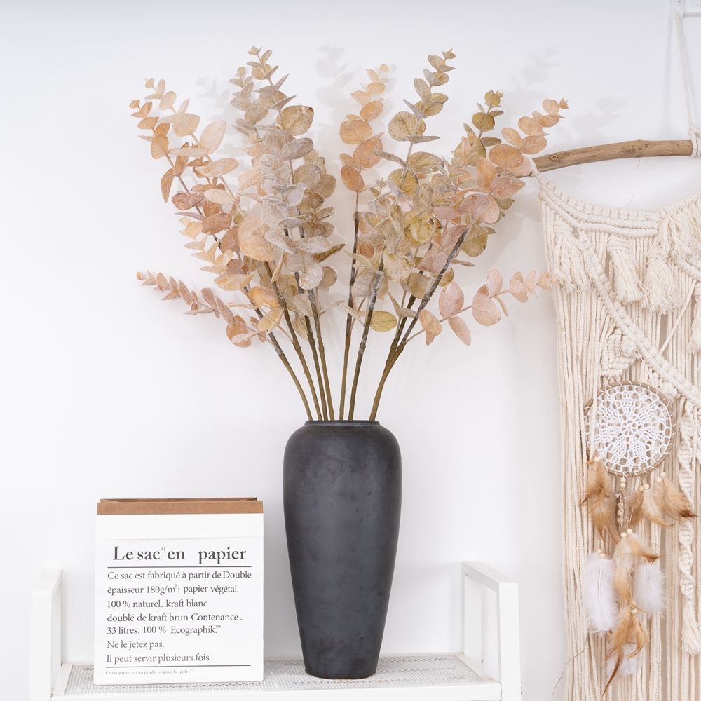 MW09108 Artificial Flocking Eucalyptus Leaves Stems Leaf Branches for Home Office Flowers Bouquet Centerpiece Wedding Decor