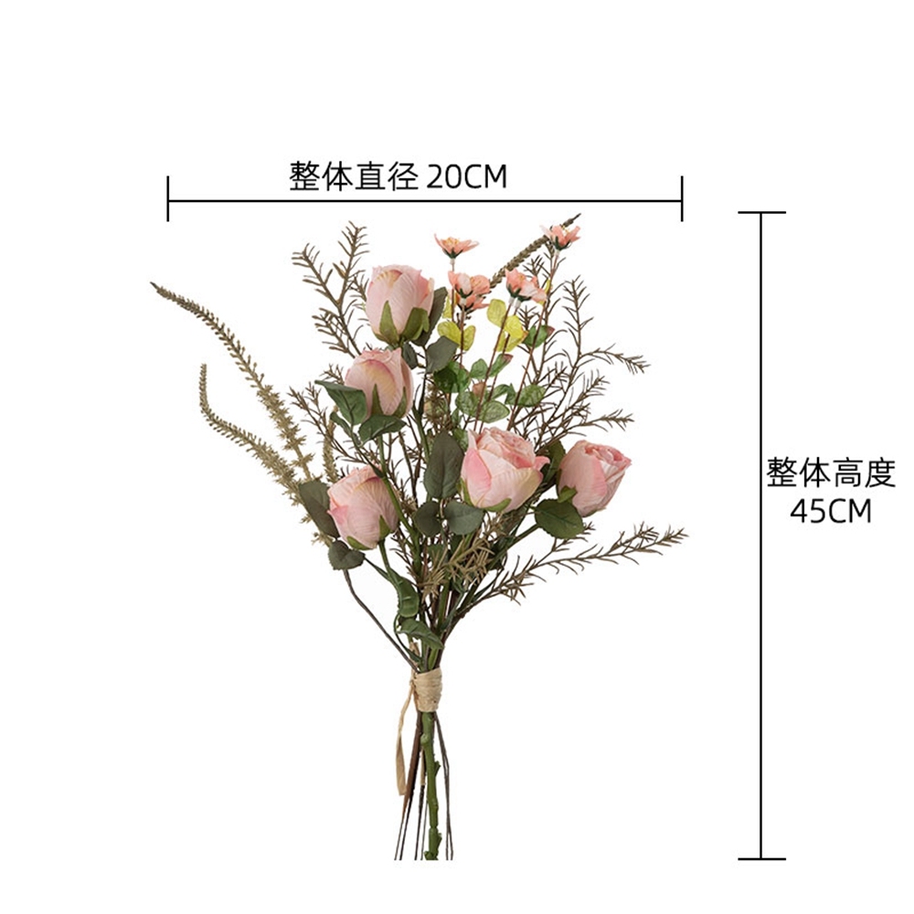 CF01251 CALLAFLORAL Artificial Flower Bouquet Pink Roasted Roses with Rosemary and Sage Bouquet for Wedding Home Hotel Decor