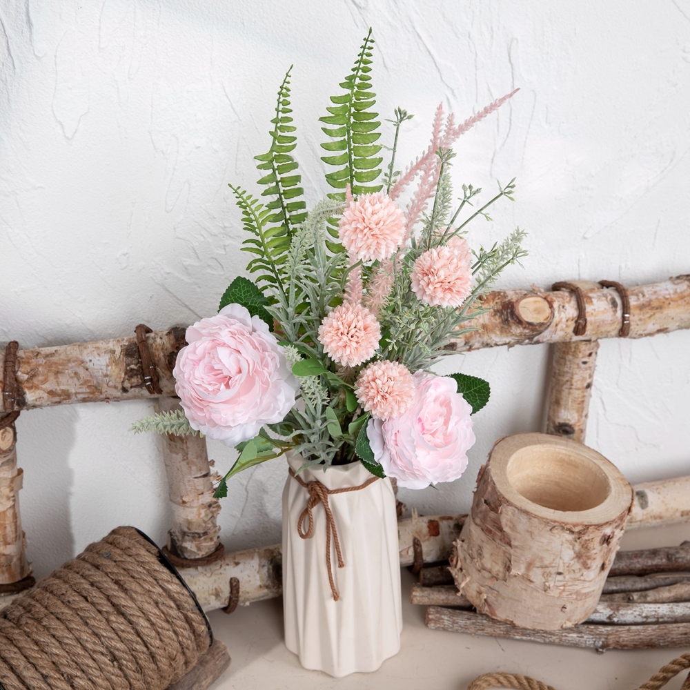 CF01245 Artificial Pink Rose Dandelion Persian Chestnut Rice Grass Sage Bouquet Decorative Wedding Home Flowers