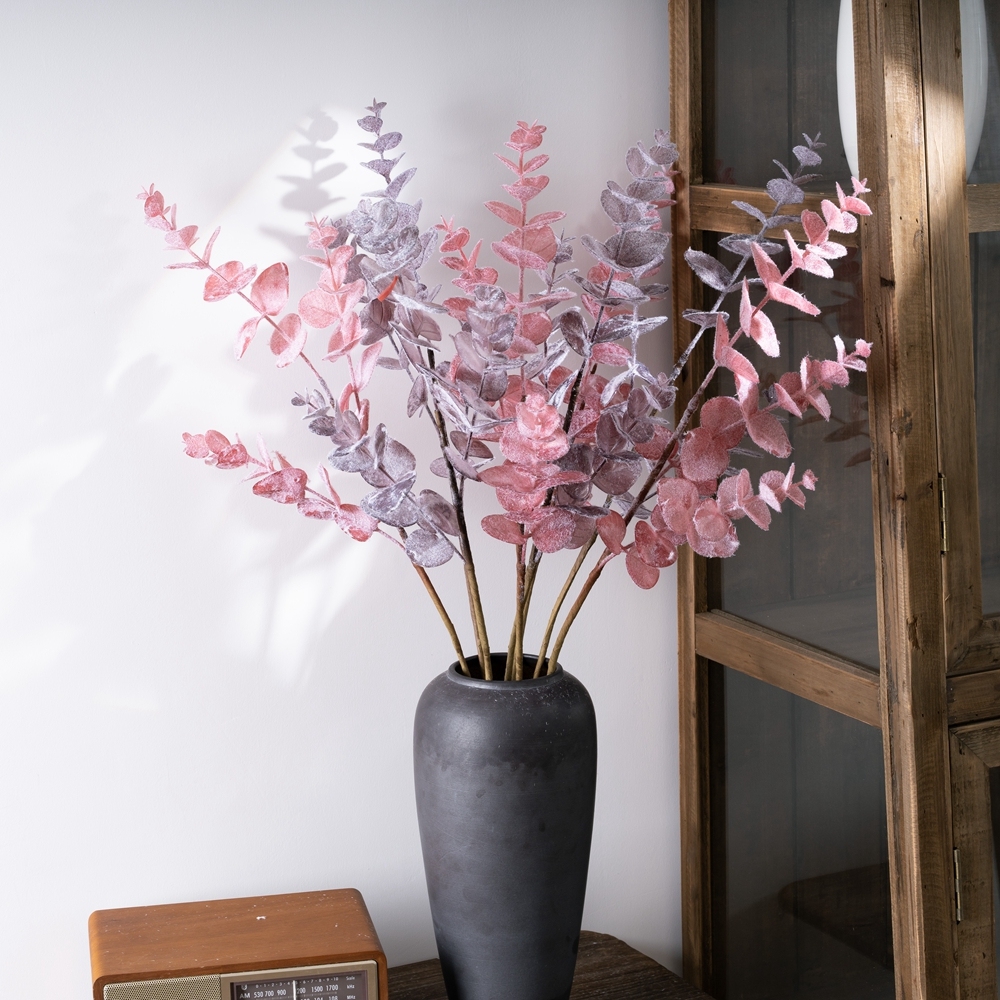 MW09108 Artificial Flocking Eucalyptus Leaves Stems Leaf Branches for Home Office Flowers Bouquet Centerpiece Wedding Decor