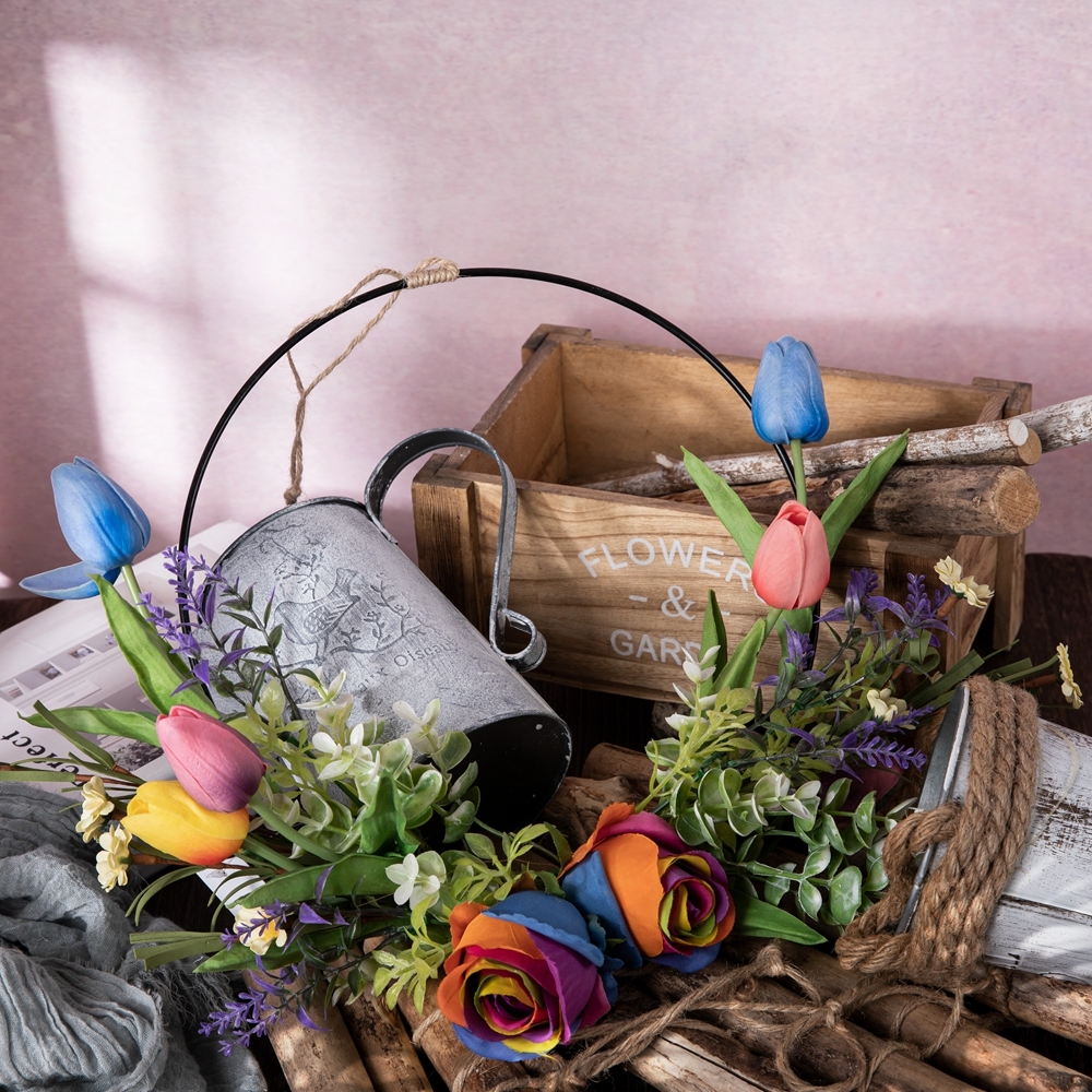 CF01196 Artificial Colorful Rose Tulip Half Wreath Wall Hanging New Design Flower Wall Backdrop