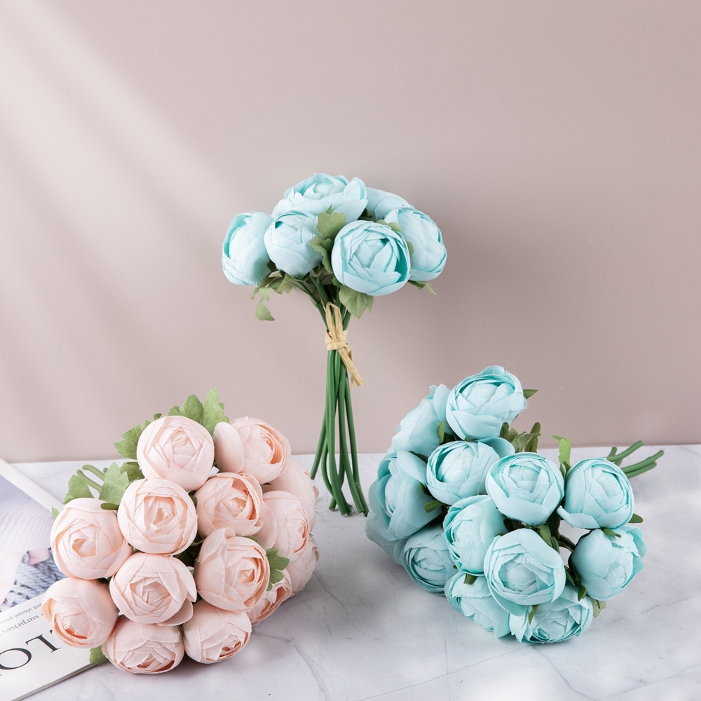 GF16396 New Design Artificial Flower Bouquet silk Ranunculus Polychromatic Flower Bouquet For Wedding Supplies