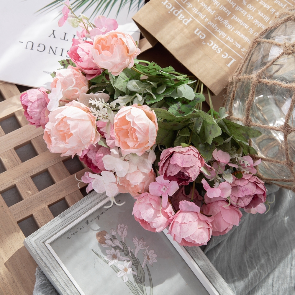 MW55503 High Quality Artificial Flower Bouquet Artifical Silk Peony For Mother's Day gift