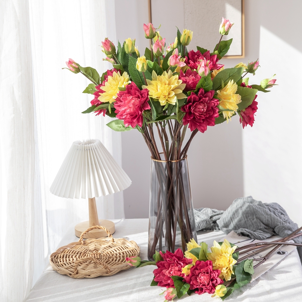 MW40356 Hot Selling Artificial Flower Silk Flower Stems Artificial Dahlia Flowers For Wedding Decoration