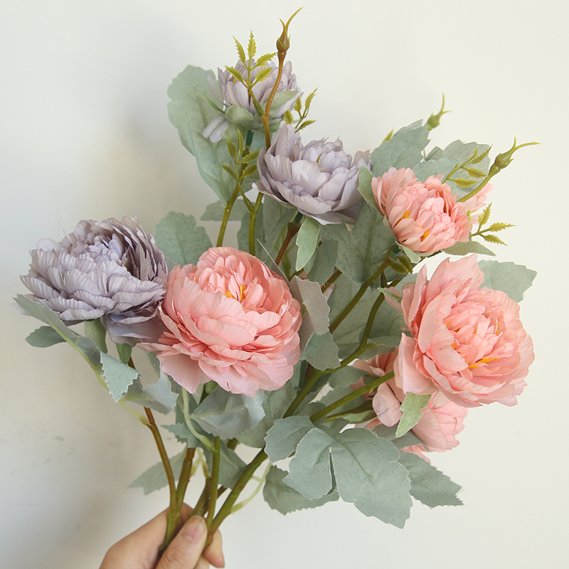 MW64234 Large Silk Artificial Pink Peony Arrangement Three Flowers Bridal Wedding Flower Bouquet
