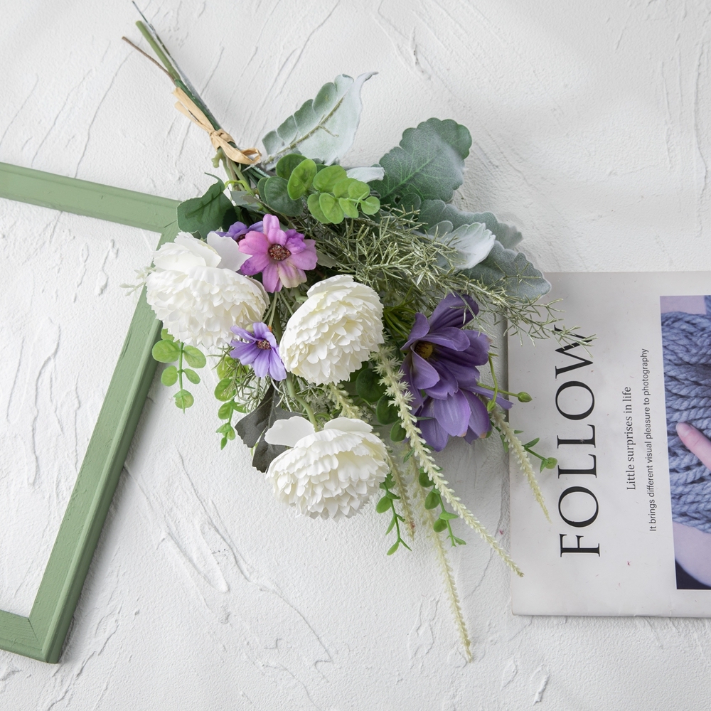 CF01241 Artificial Flower Lotus Wild Chrysanthemum White Purple Bouquet for Home Party Wedding Decoration