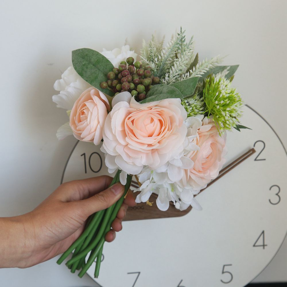 DY1-2320 Hot Sale Artificial Silk Rose Peony Ranunculus Bunch for Garden Wedding Decoration