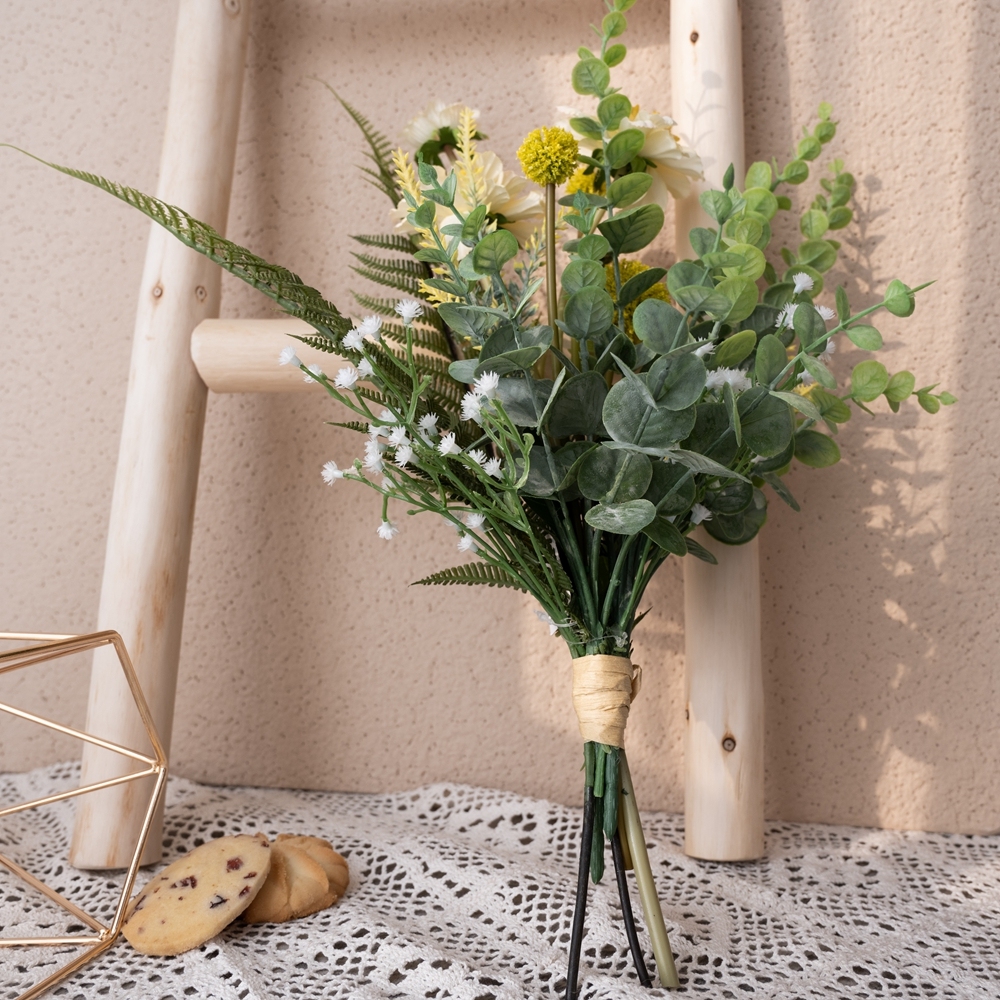 CF01049 Popular Artificial Flower Bouquet Fabric Windmill Orchid Plastic Eucalyptus For Decorative Flower