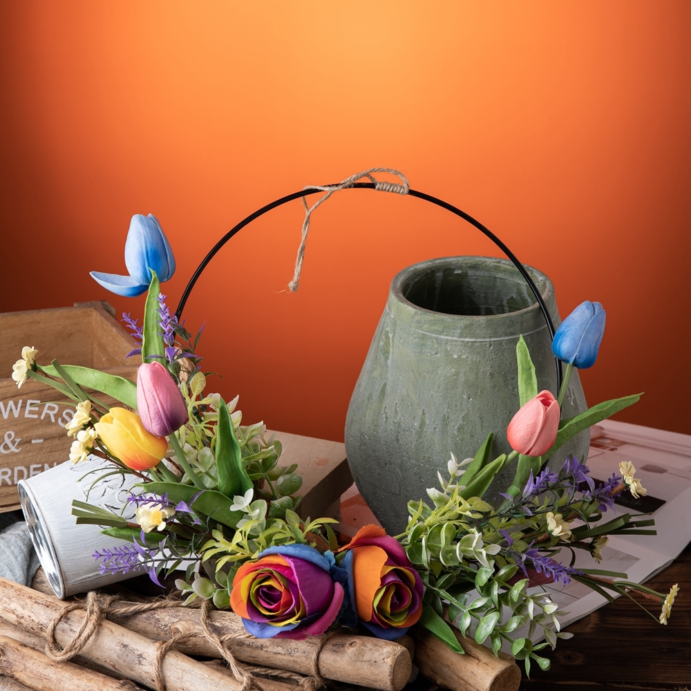 CF01196 Artificial Colorful Rose Tulip Half Wreath Wall Hanging New Design Flower Wall Backdrop