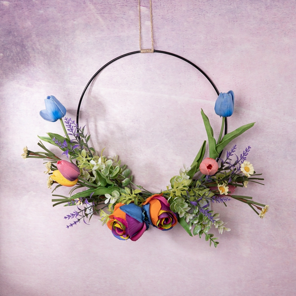 CF01196 Artificial Colorful Rose Tulip Half Wreath Wall Hanging New Design Flower Wall Backdrop