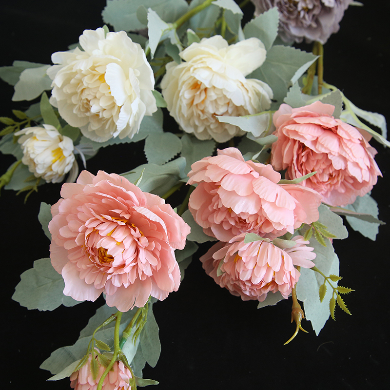 MW64234 Large Silk Artificial Pink Peony Arrangement Three Flowers Bridal Wedding Flower Bouquet