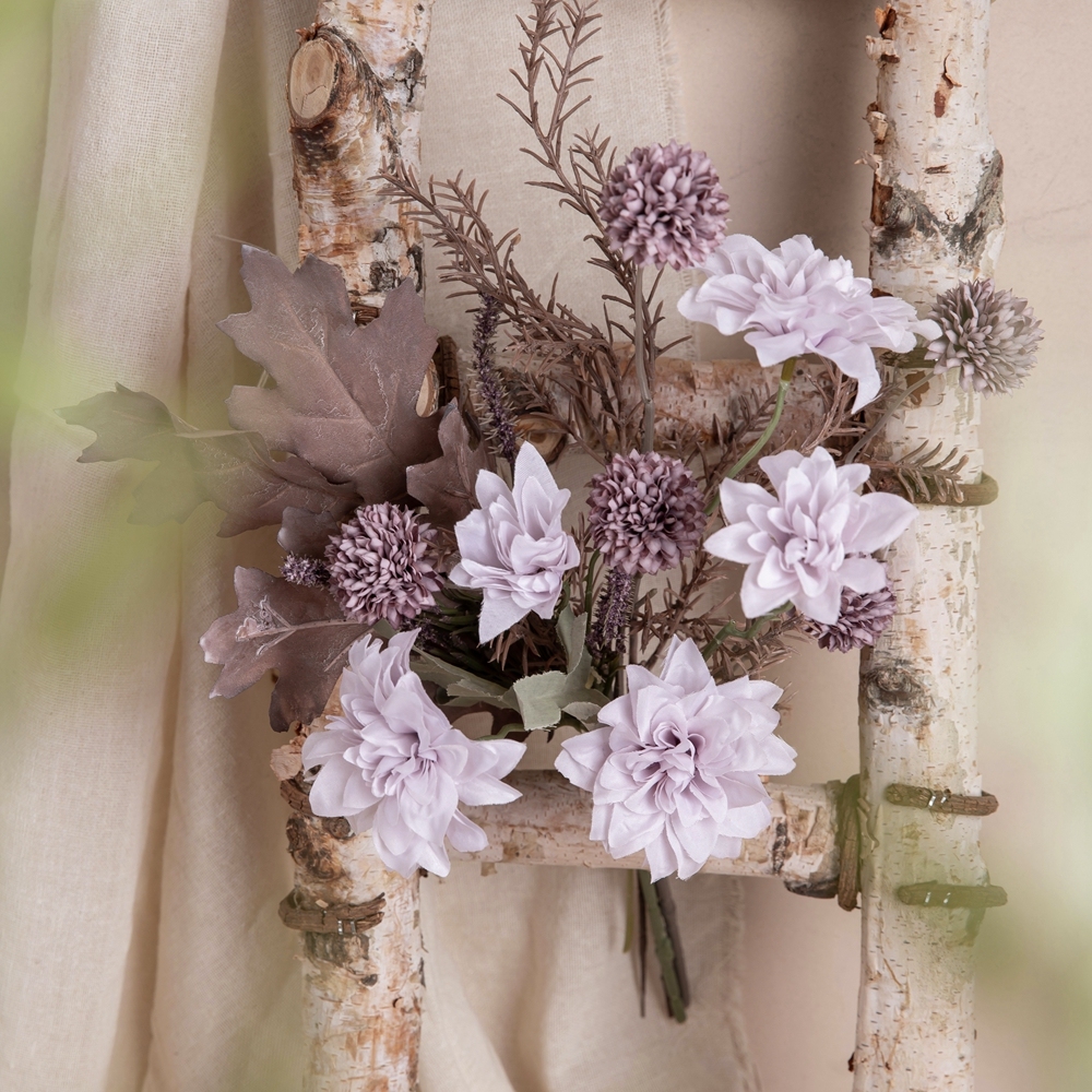 CF01277 Fall Artificial Flower Dry Bouquet Purple Dahlia Dandelion Acorn Leaf Rosemary Dinning Living Room Kitchen Decoration