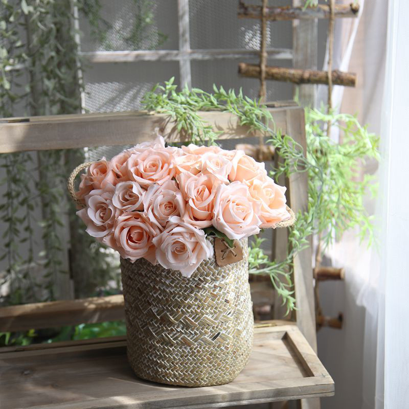 GF12504 Wholesale Artificial Flower Bouquet 9Heads Red Rose For Wedding Decoration