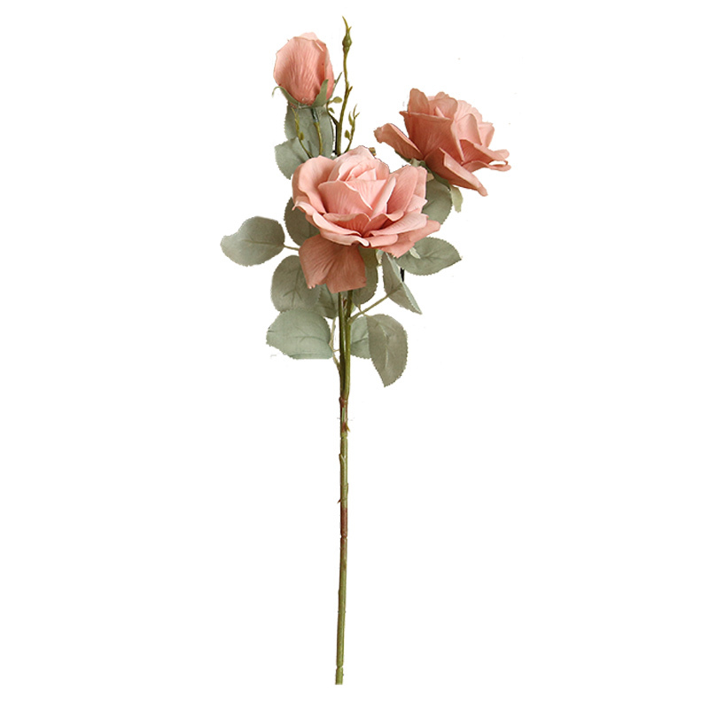 MW64233 High Quality Artificial Flower Six Color With 2 Head And One Bud Rose Single Stem For Mother's Day gift