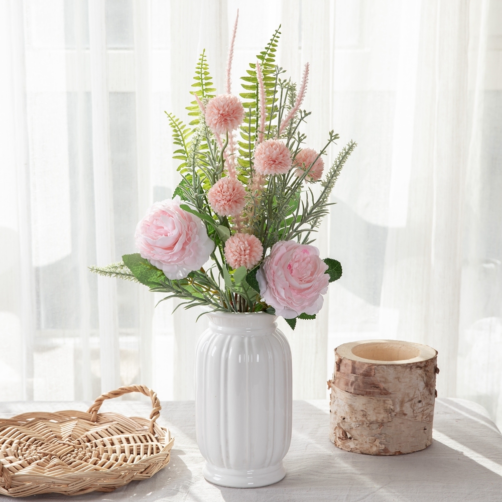 CF01245 Artificial Pink Rose Dandelion Persian Chestnut Rice Grass Sage Bouquet Decorative Wedding Home Flowers