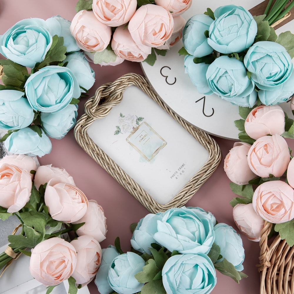 GF16396 New Design Artificial Flower Bouquet silk Ranunculus Polychromatic Flower Bouquet For Wedding Supplies
