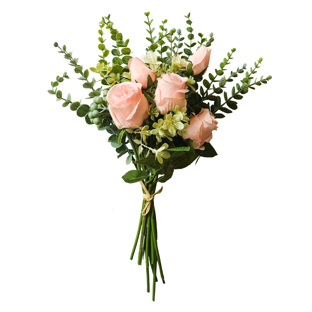 YC1053 Popular Artificial Rose Eucalyptus Flower Bouquets Artificial Silk Plastic For Mother's Day gift