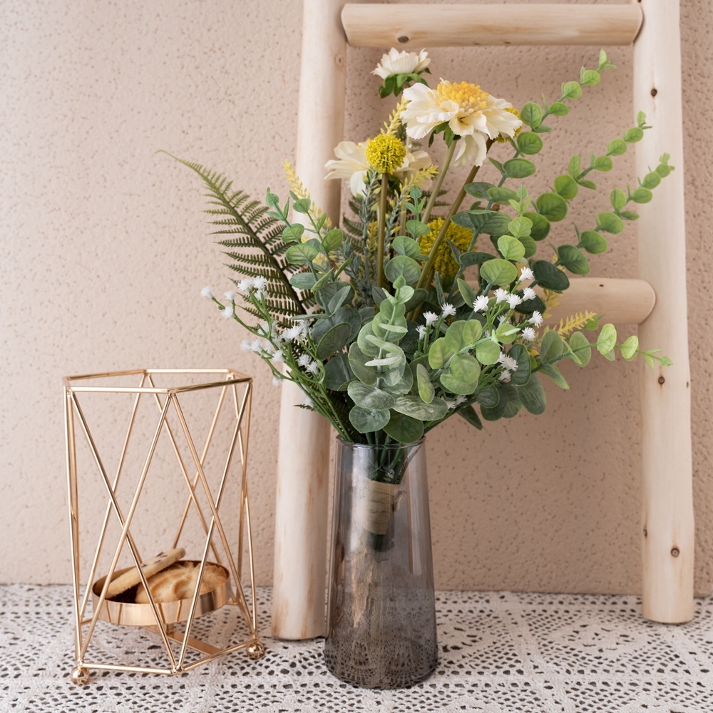 CF01049 Popular Artificial Flower Bouquet Fabric Windmill Orchid Plastic Eucalyptus For Decorative Flower
