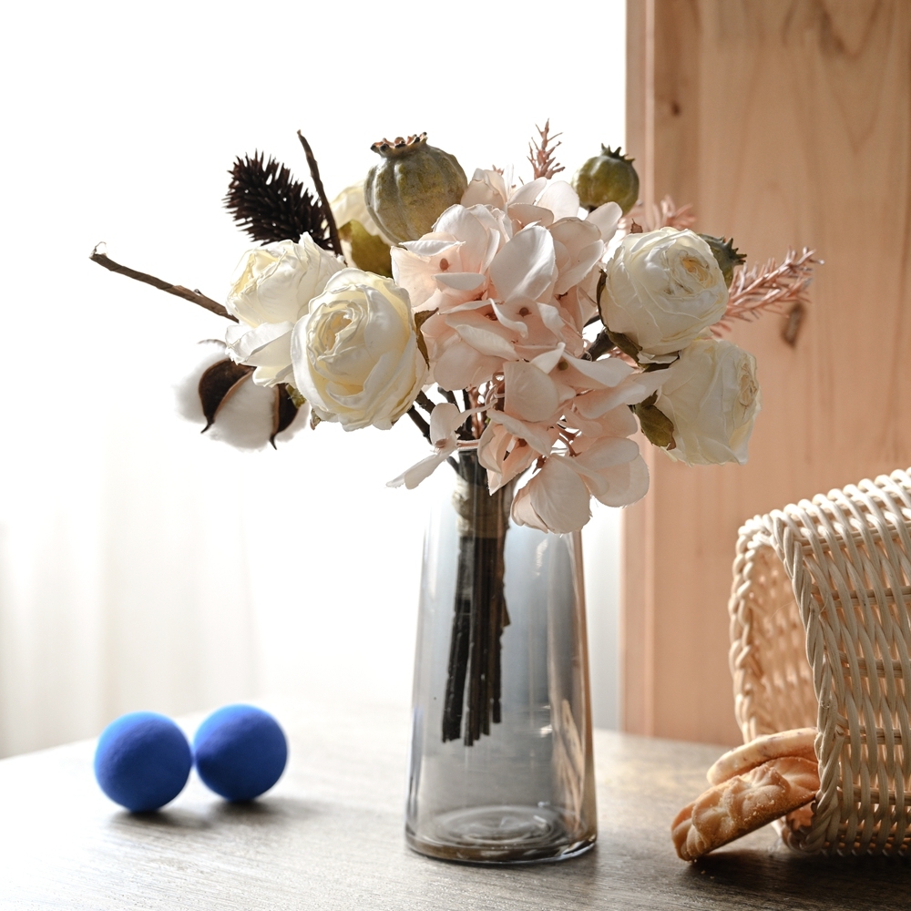 CF01004 Artificial Flower Bouquet Rose Hydrangea Poppy Cheap Wedding Centerpieces