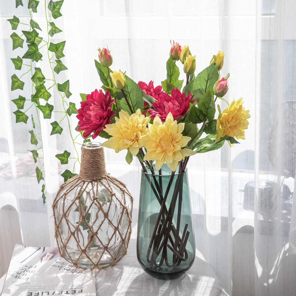 MW40356 Hot Selling Artificial Flower Silk Flower Stems Artificial Dahlia Flowers For Wedding Decoration