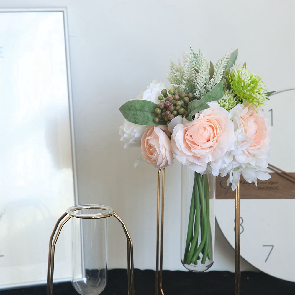 DY1-2320 Hot Sale Artificial Silk Rose Peony Ranunculus Bunch for Garden Wedding Decoration