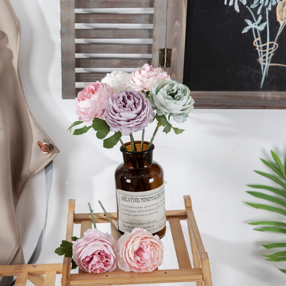 MW57892 Simulated Handmade Silk Tea Roses Flowers Long Stem Artificial Camellia Flower