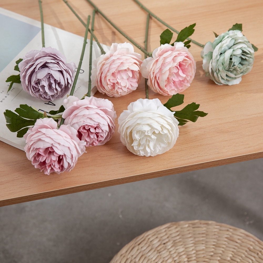 MW57892 Simulated Handmade Silk Tea Roses Flowers Long Stem Artificial Camellia Flower