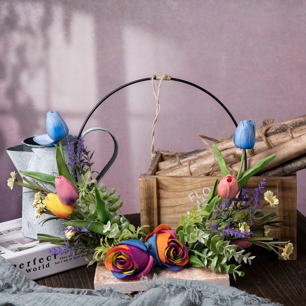 CF01196 Artificial Colorful Rose Tulip Half Wreath Wall Hanging New Design Flower Wall Backdrop