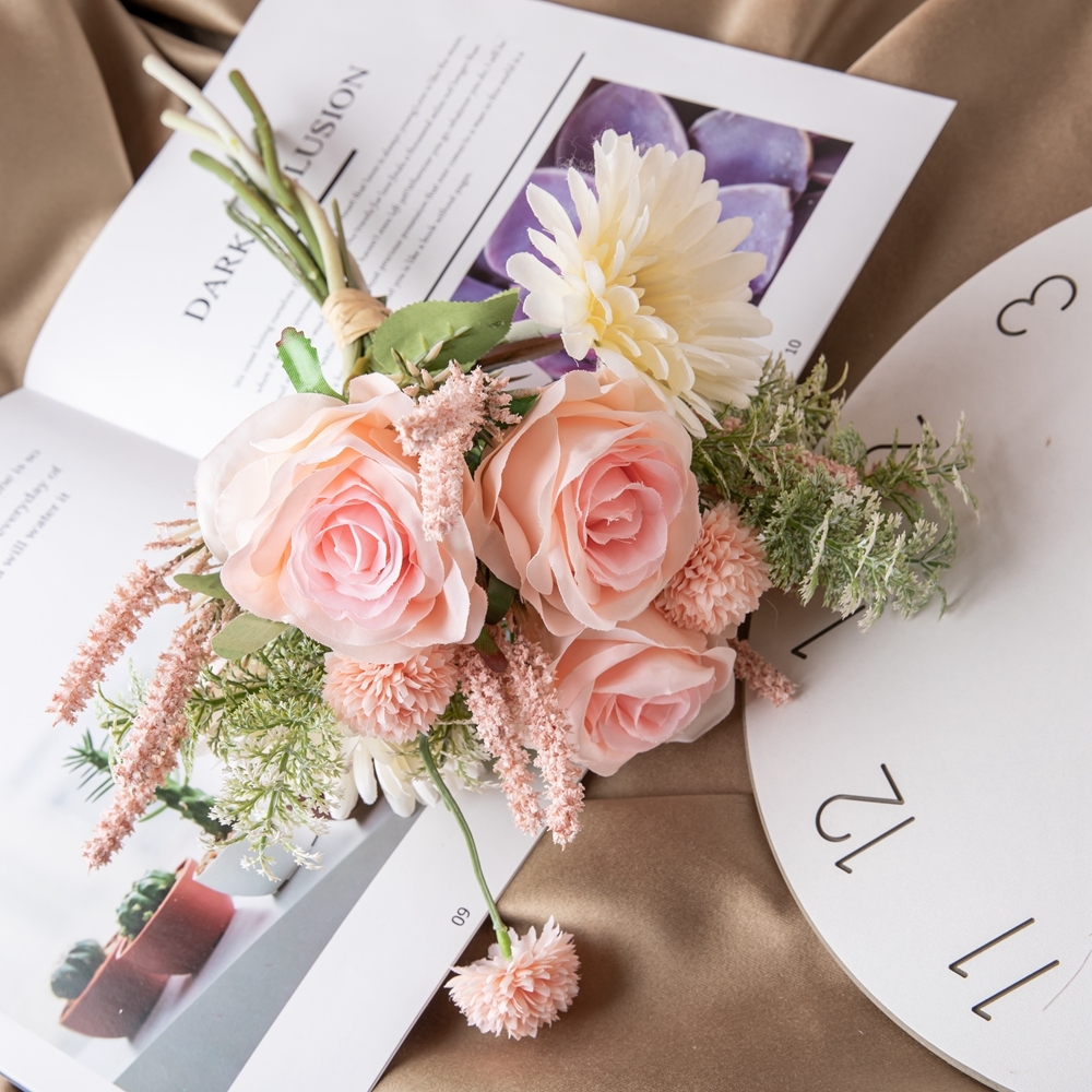 CF01201 Artificial Rose Chrysanthemum Dandelion Bouquet New Design Bridal Bouquet Silk Flowers