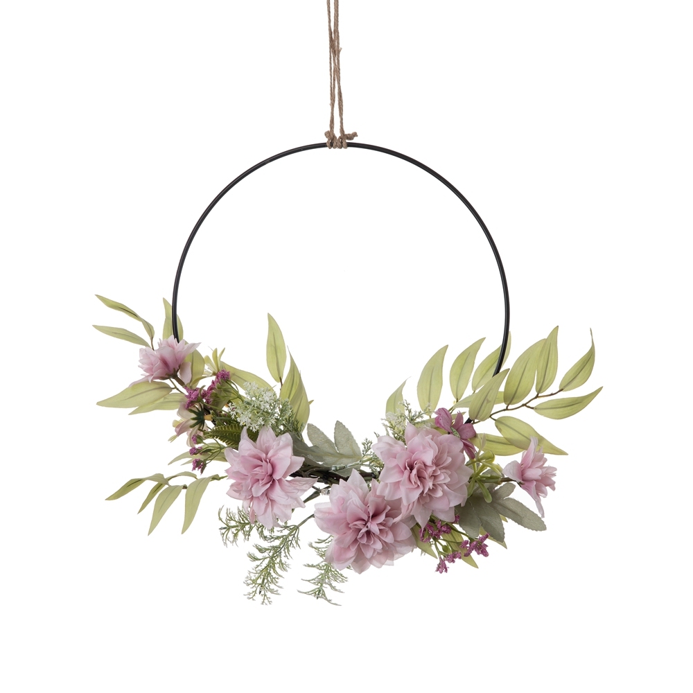 CF01263 Wholesale Hanger Artificial Fabric Dahlia Silk Willow With Iron Circle For Home Arrangement With other Accessories