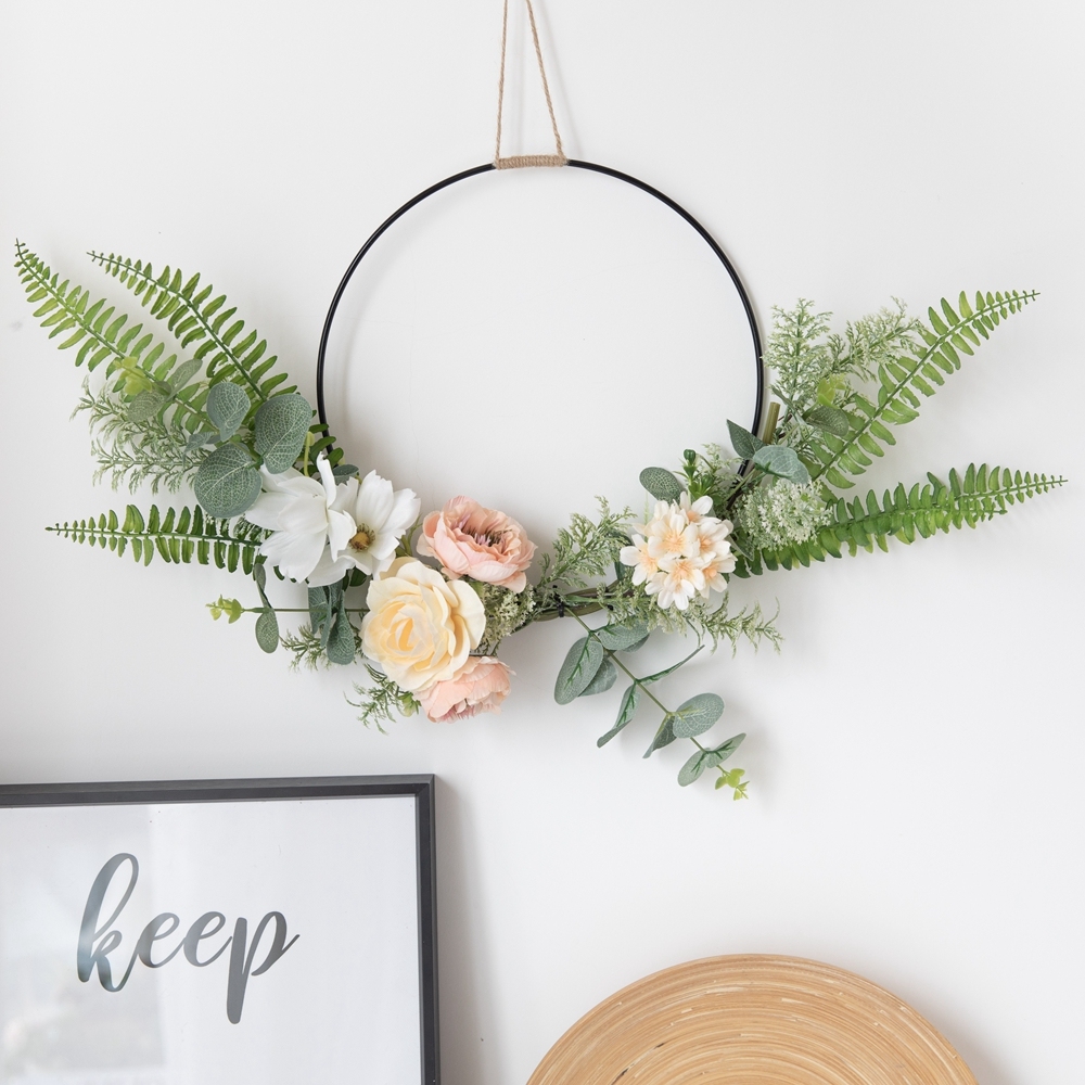 CF01148 Artificial Rose Lotus Hydrangea Cosmos Wreath Wall Hanging New Design Festive Decorations