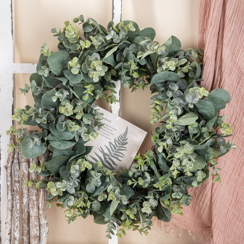 CF01131 New Design Artificial Plastic Green Eucalyptus Wreath for Home Wedding Wall Decor