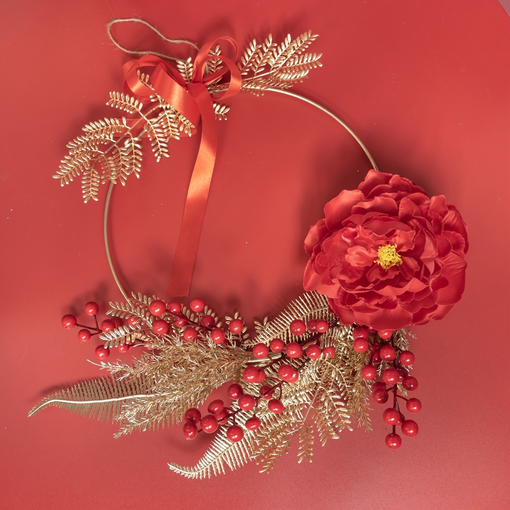 CF01051 Artificial Berry Peony Wreath Wall Hanging New Design Christmas Picks Festive Decorations