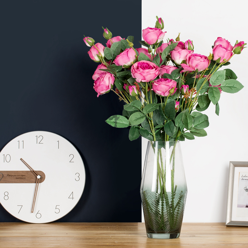 DY1-3249 New Design Artificial Flower 3 Branches Red Single Stem Rose For Wedding Supplies