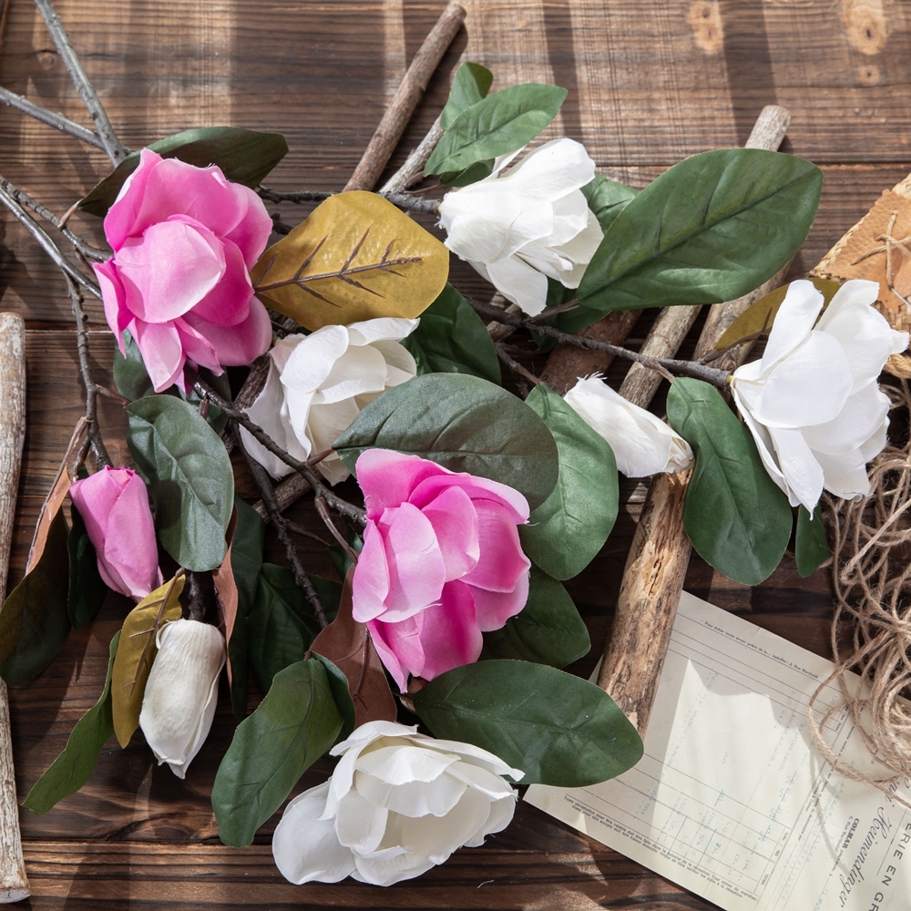 DY1-1131 New Design Artificial Flowers Magnolia White Silk Flower Branches For Wedding Supplies