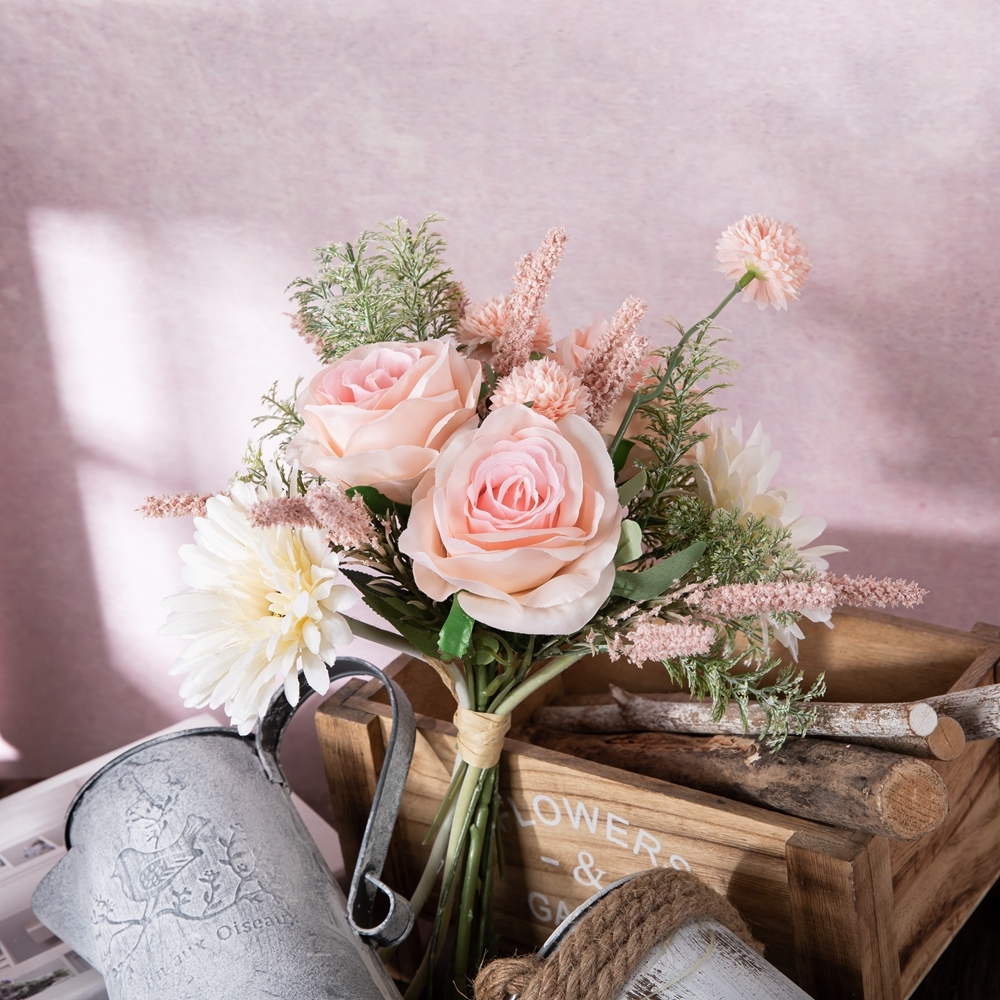 CF01201 Artificial Rose Chrysanthemum Dandelion Bouquet New Design Bridal Bouquet Silk Flowers