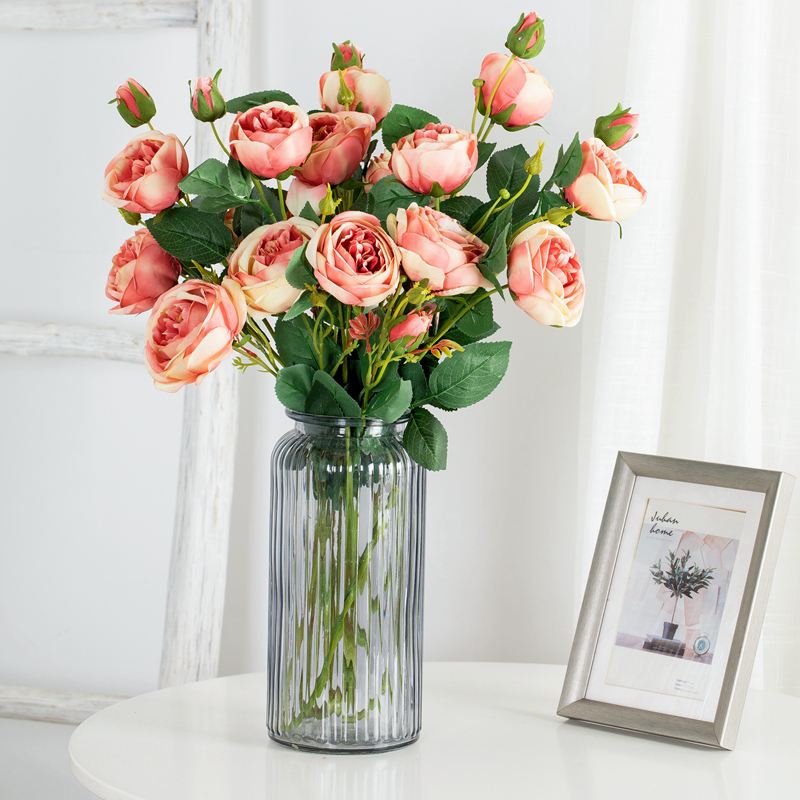 DY1-3249 New Design Artificial Flower 3 Branches Red Single Stem Rose For Wedding Supplies