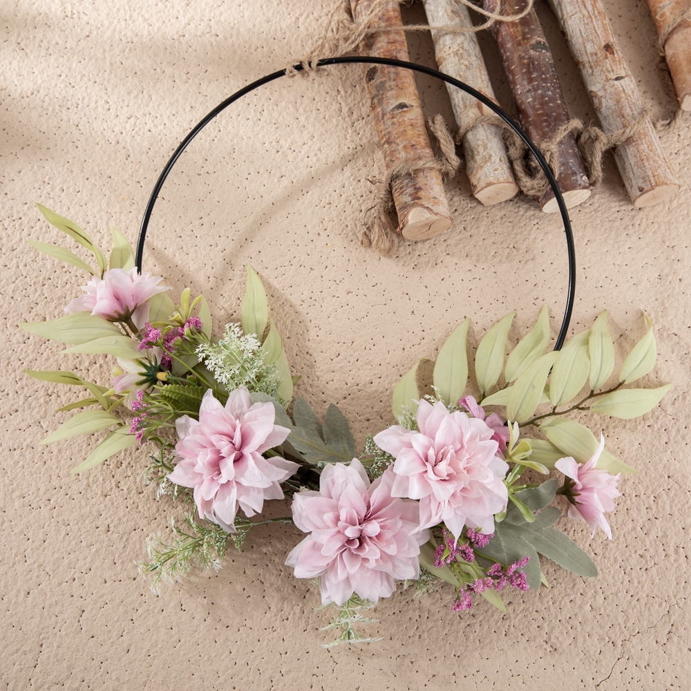 CF01263 Wholesale Hanger Artificial Fabric Dahlia Silk Willow With Iron Circle For Home Arrangement With other Accessories
