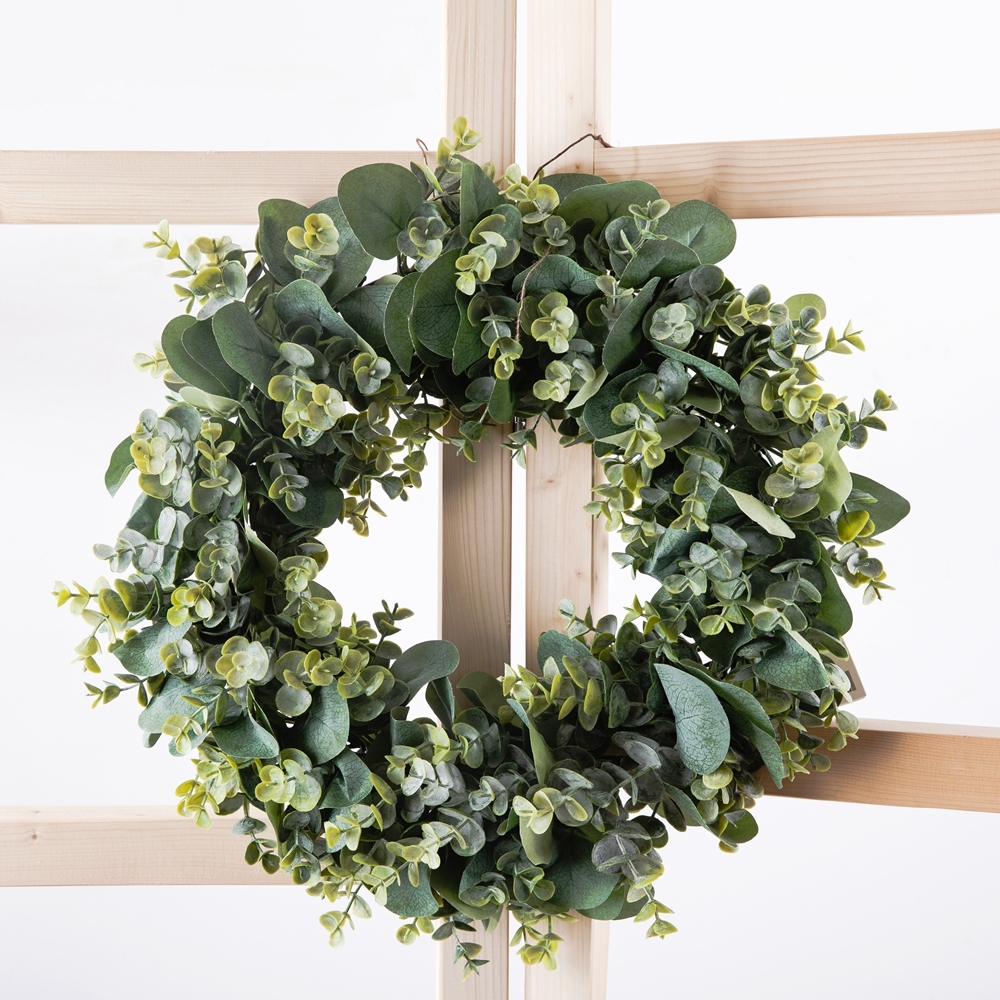 CF01131 New Design Artificial Plastic Green Eucalyptus Wreath for Home Wedding Wall Decor