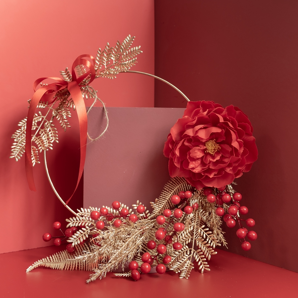CF01051 Artificial Berry Peony Wreath Wall Hanging New Design Christmas Picks Festive Decorations
