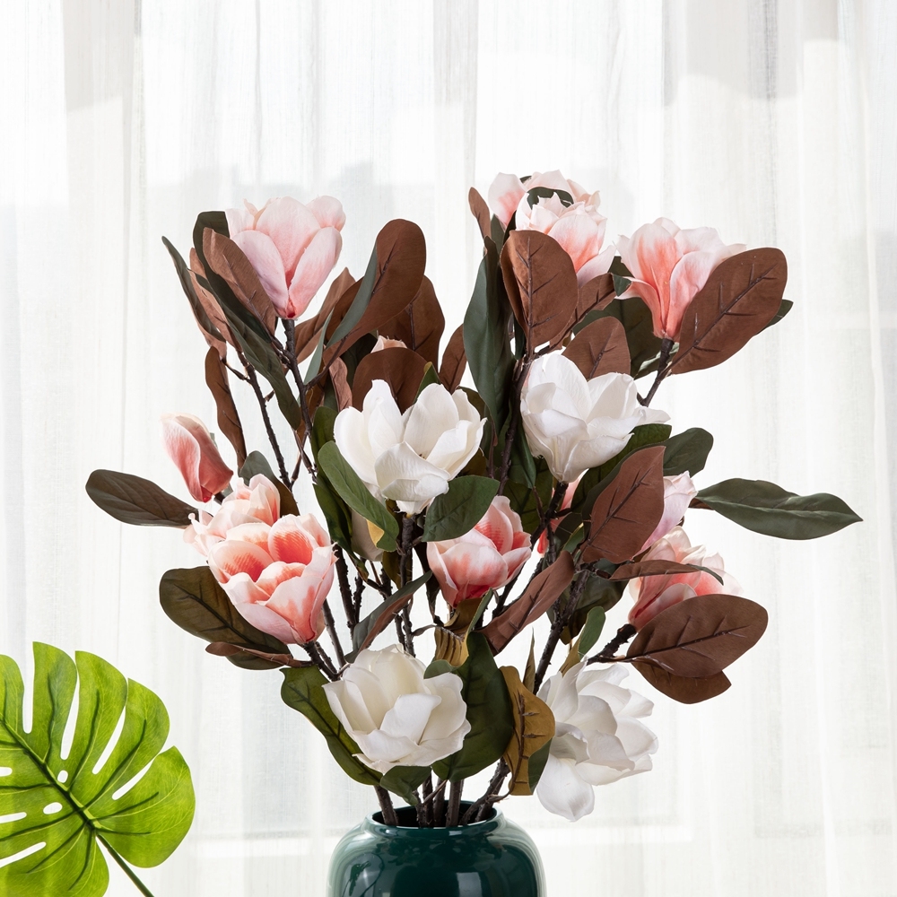 DY1-1131 New Design Artificial Flowers Magnolia White Silk Flower Branches For Wedding Supplies