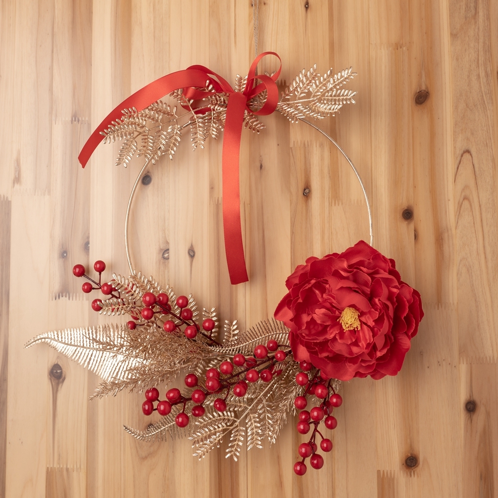 CF01051 Artificial Berry Peony Wreath Wall Hanging New Design Christmas Picks Festive Decorations