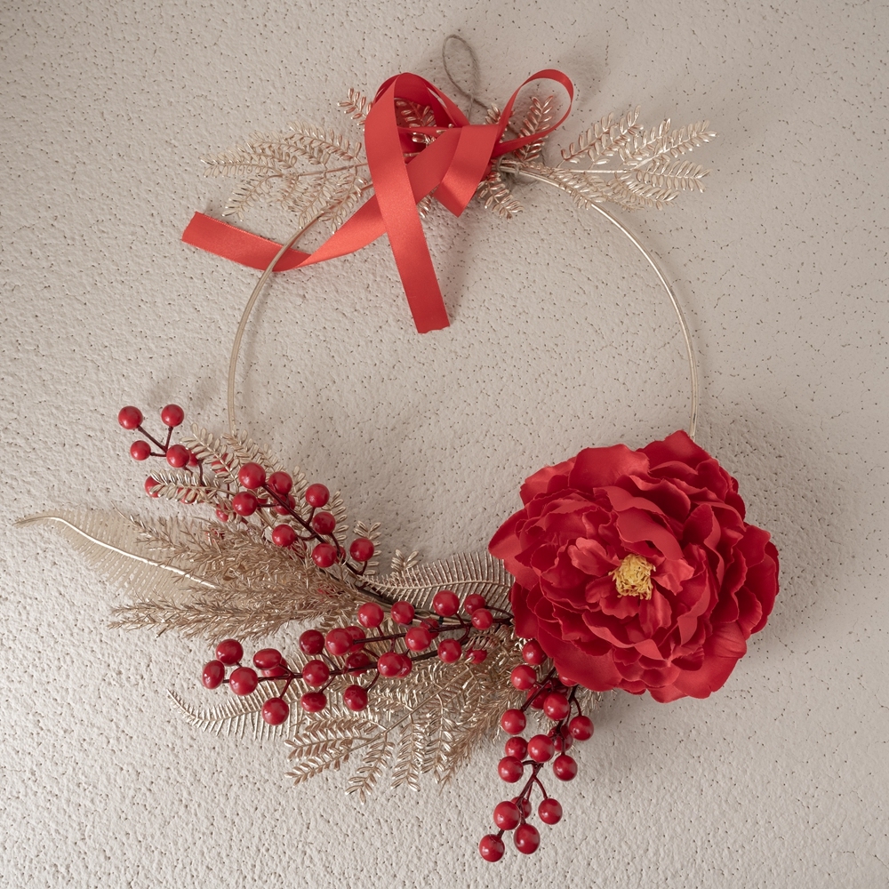 CF01051 Artificial Berry Peony Wreath Wall Hanging New Design Christmas Picks Festive Decorations
