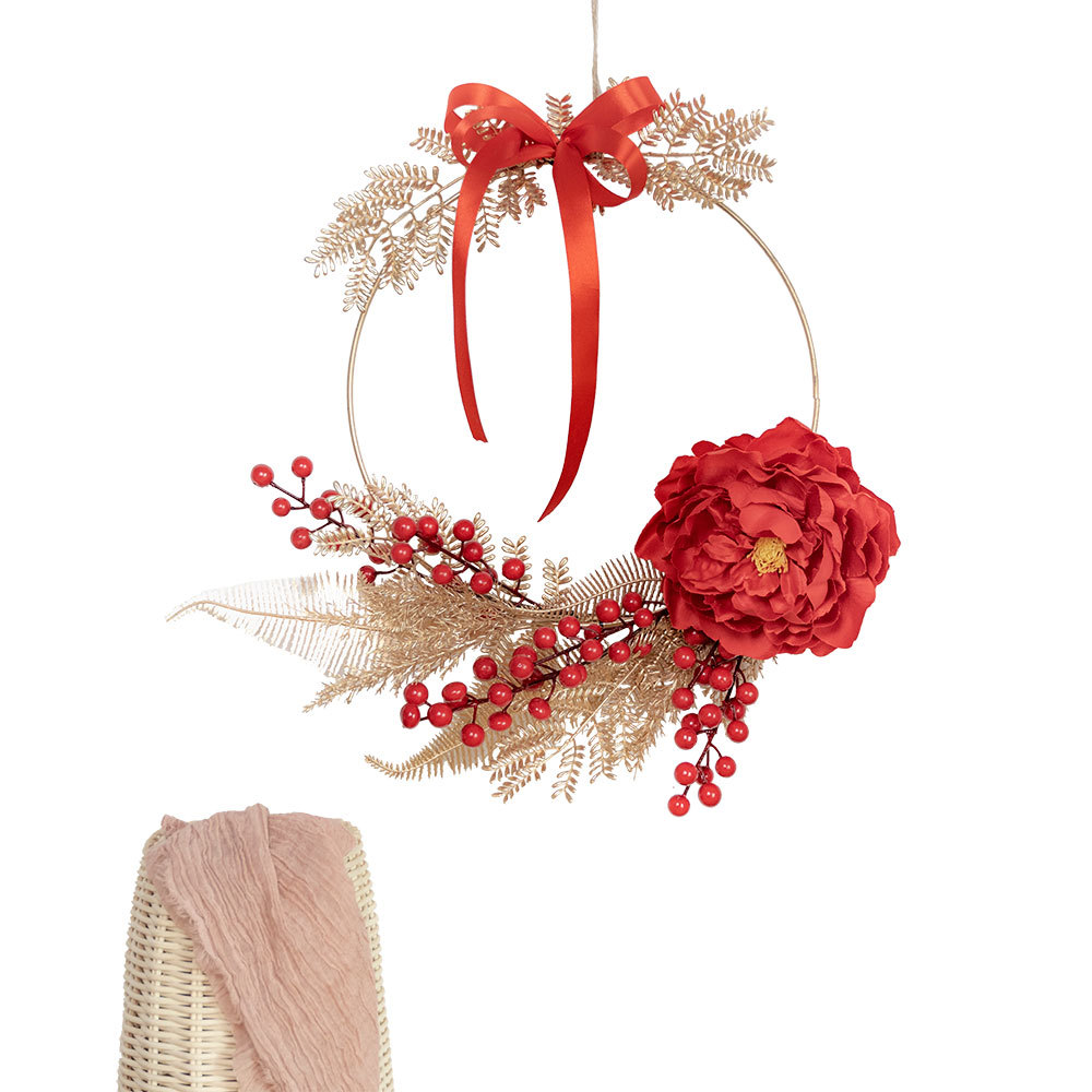 CF01051 Artificial Berry Peony Wreath Wall Hanging New Design Christmas Picks Festive Decorations