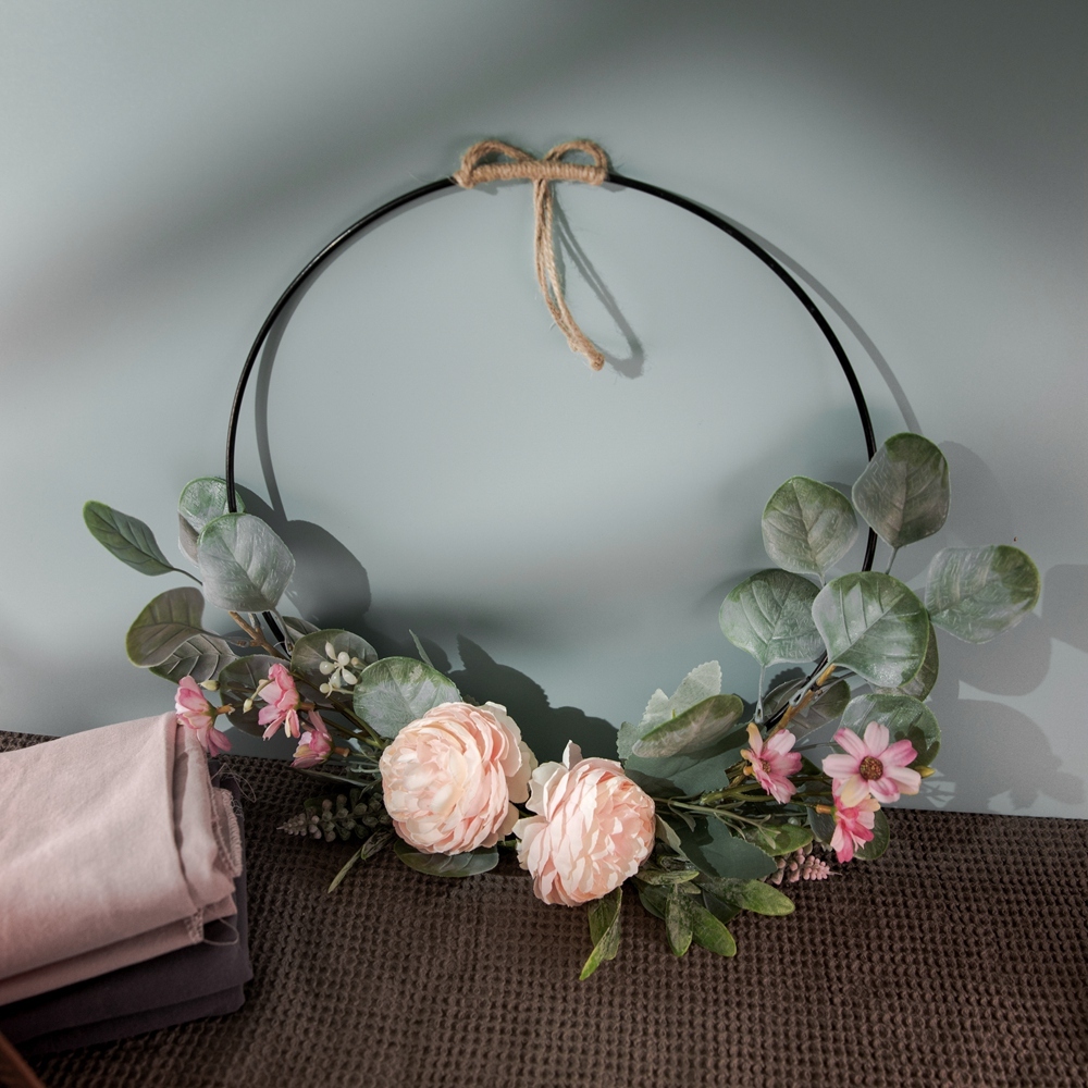 CF01011 Artificial Flower wreath Tea Rose Eucalyptus Hot Selling Wedding Decoration