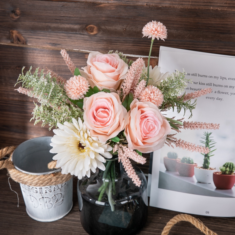 CF01201 Artificial Rose Chrysanthemum Dandelion Bouquet New Design Bridal Bouquet Silk Flowers