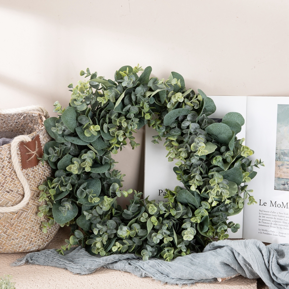 CF01131 New Design Artificial Plastic Green Eucalyptus Wreath for Home Wedding Wall Decor